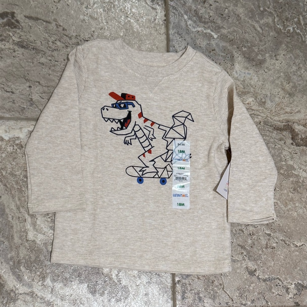 NWT size 18months Garanimals Kids Beige Dinosaur Graphic Long Sleeve Shirt